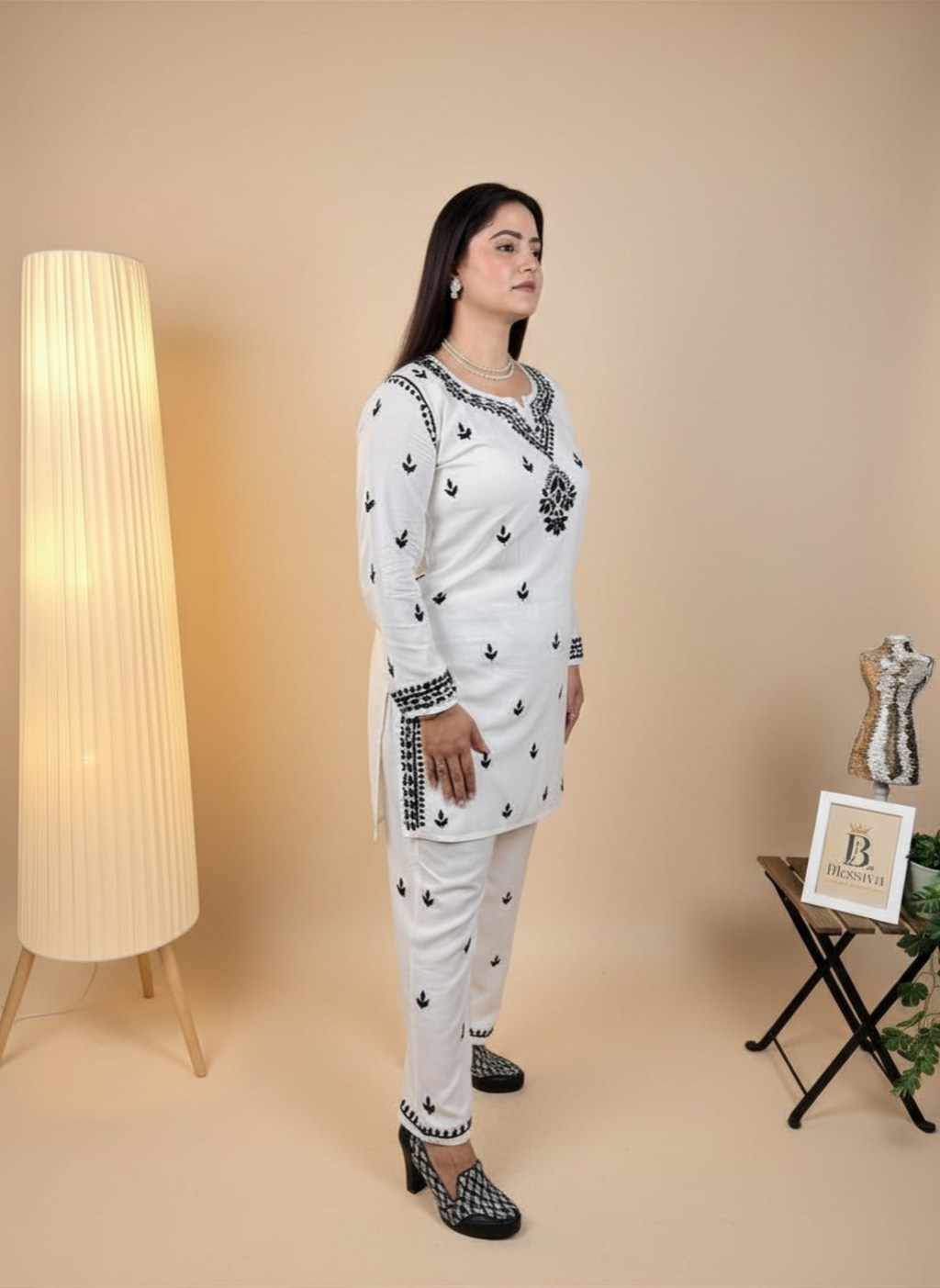 Lucknowi Heritage Handcrafted Chikankari Kurta Set with Pants