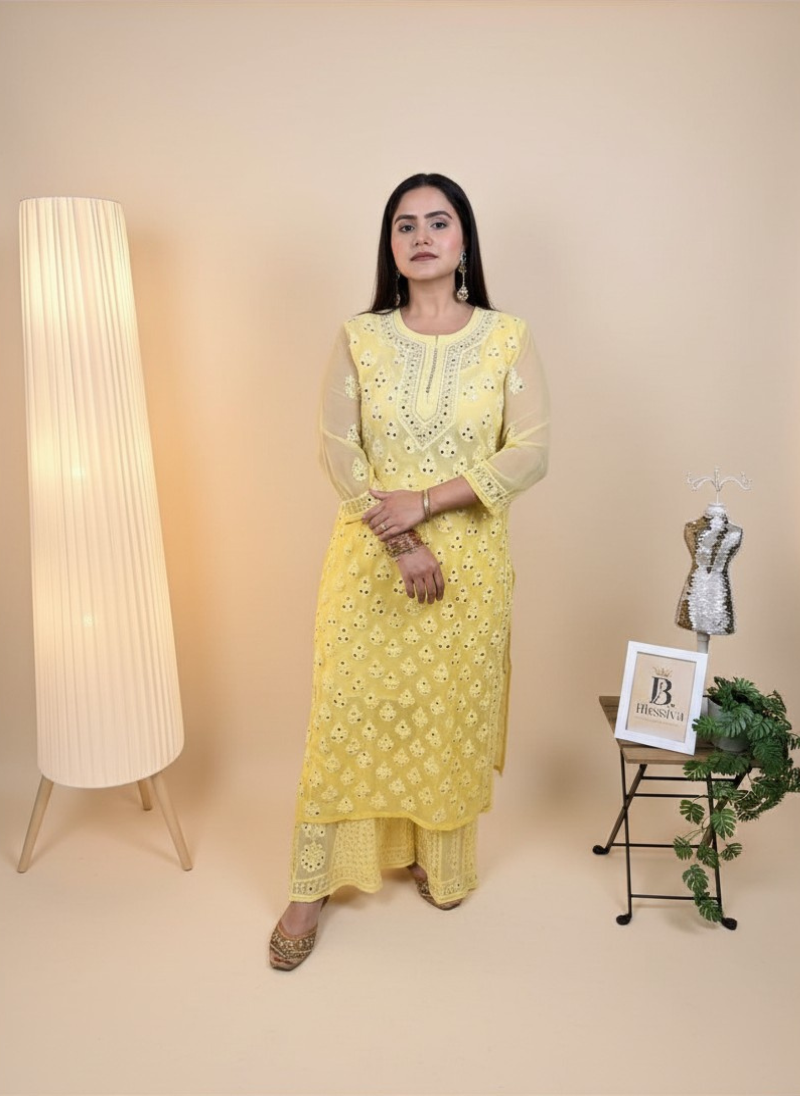 Sunshine Sparkle Mirror Work Kurta Set with Palazzo