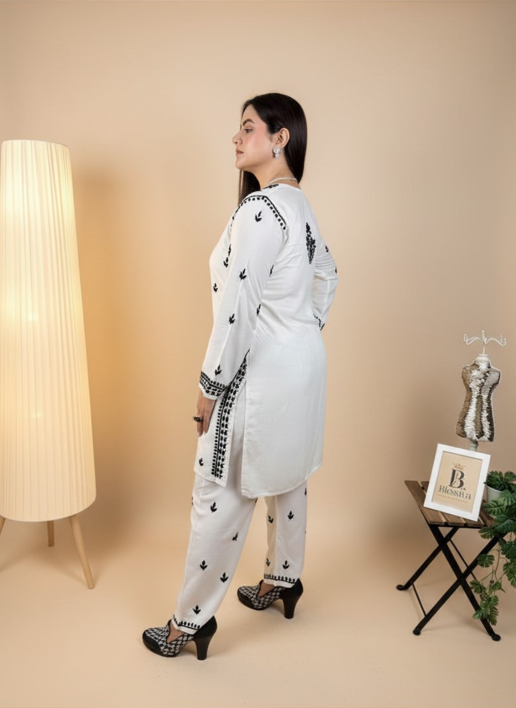 Lucknowi Heritage Handcrafted Chikankari Kurta Set with Pants
