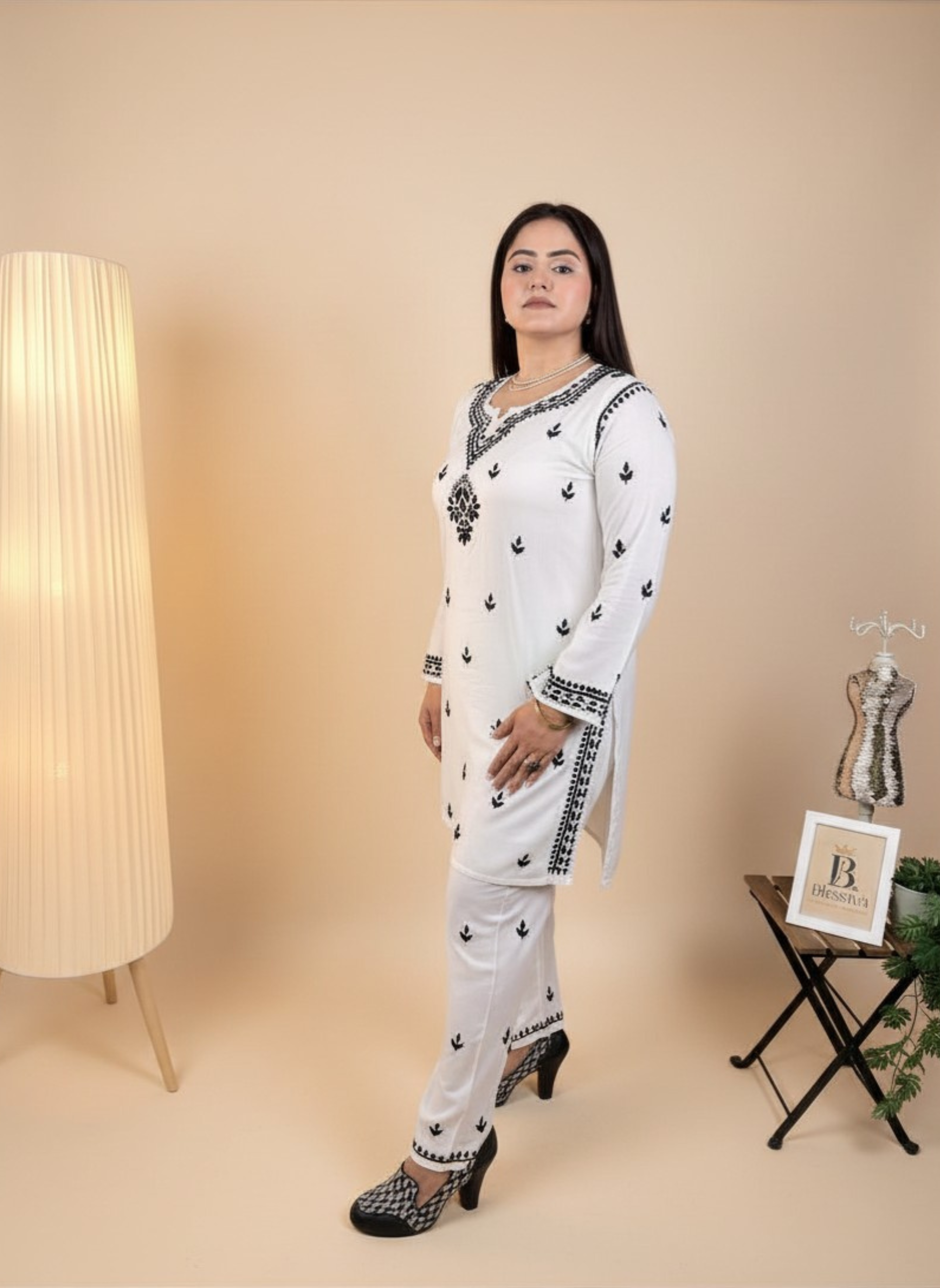 Lucknowi Heritage Handcrafted Chikankari Kurta Set with Pants
