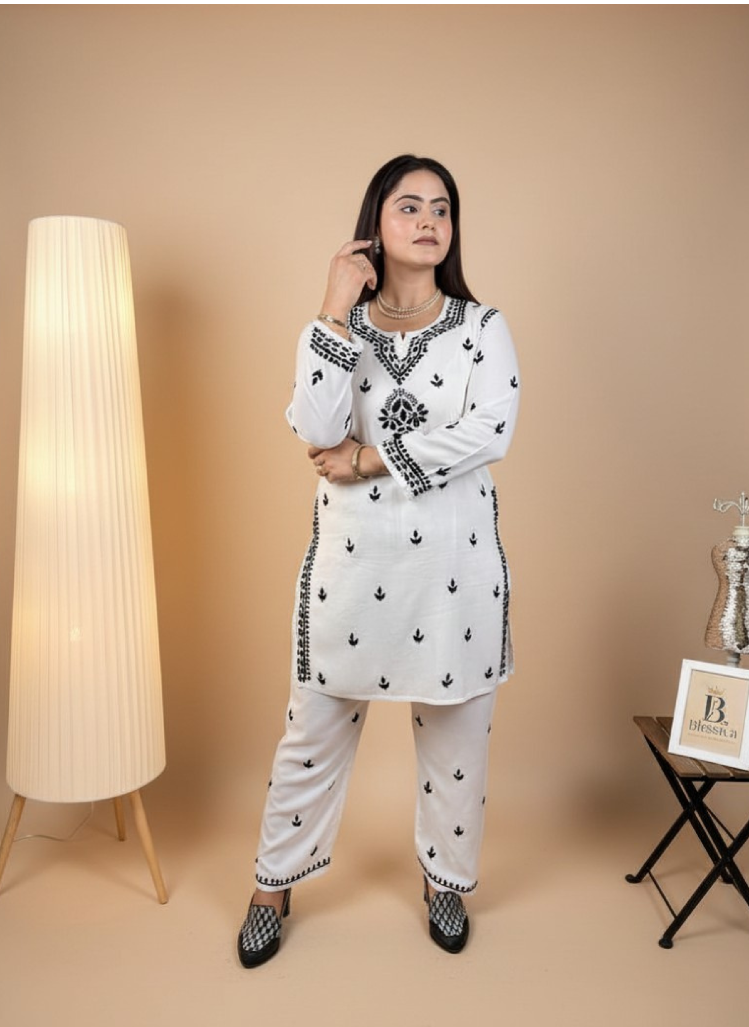 Lucknowi Heritage Handcrafted Chikankari Kurta Set with Pants