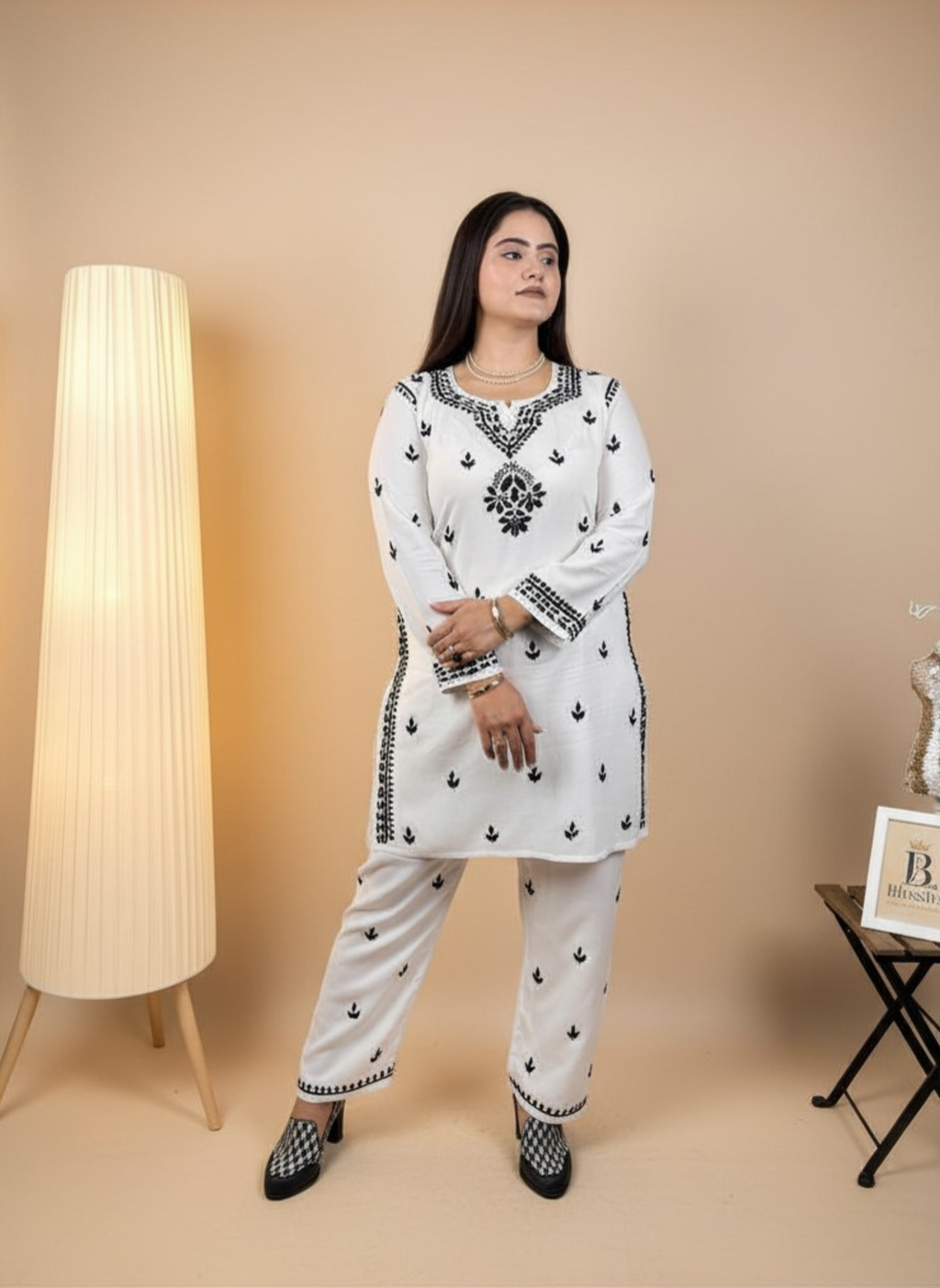 Lucknowi Heritage Handcrafted Chikankari Kurta Set with Pants