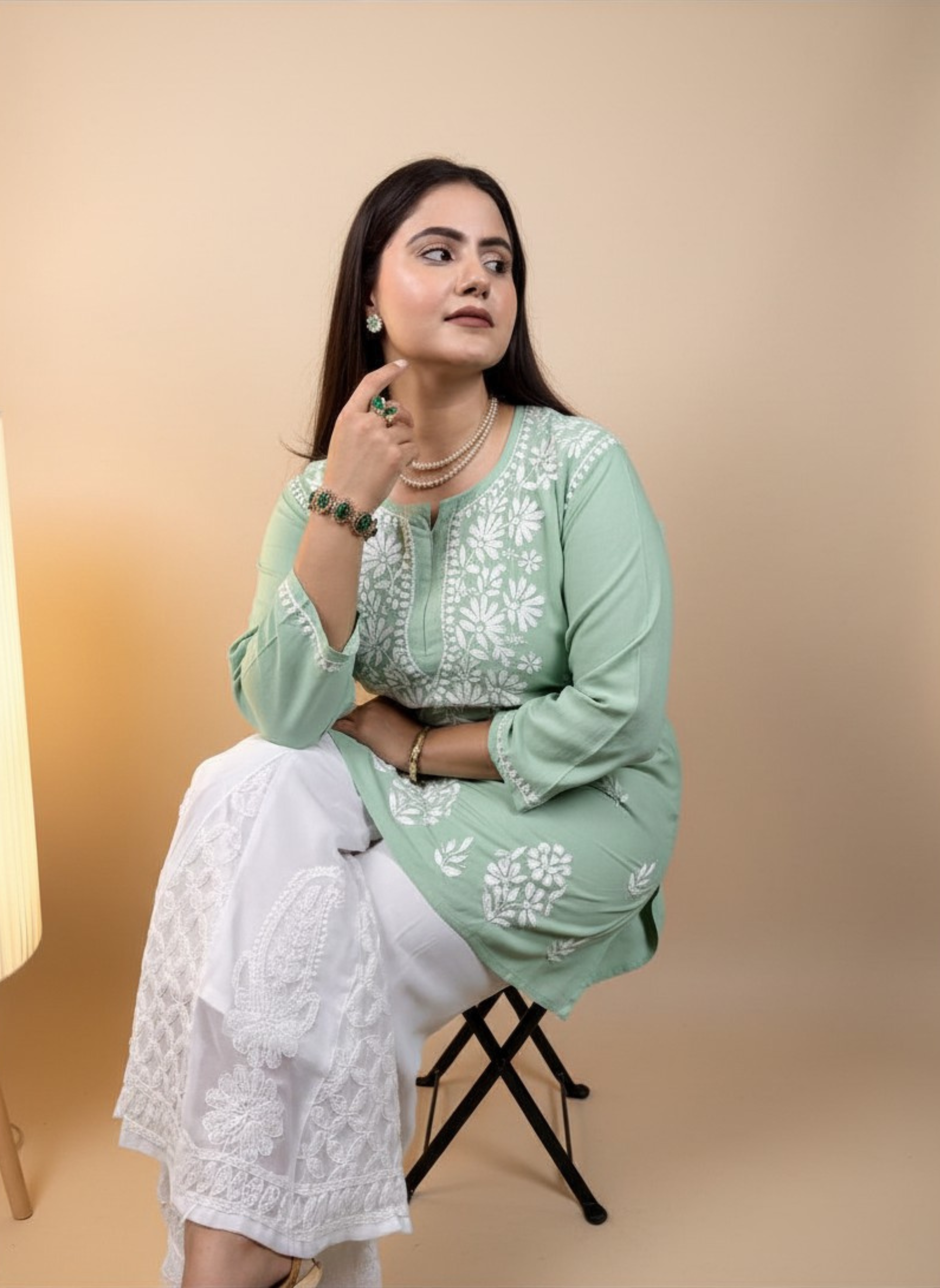 Mint Blossom Embroidered Kurta