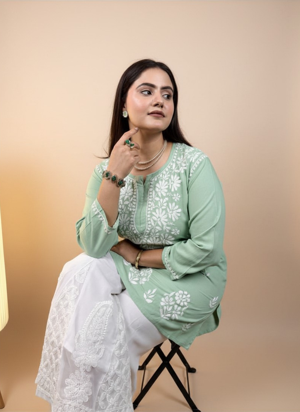 Mint Blossom Embroidered Kurta