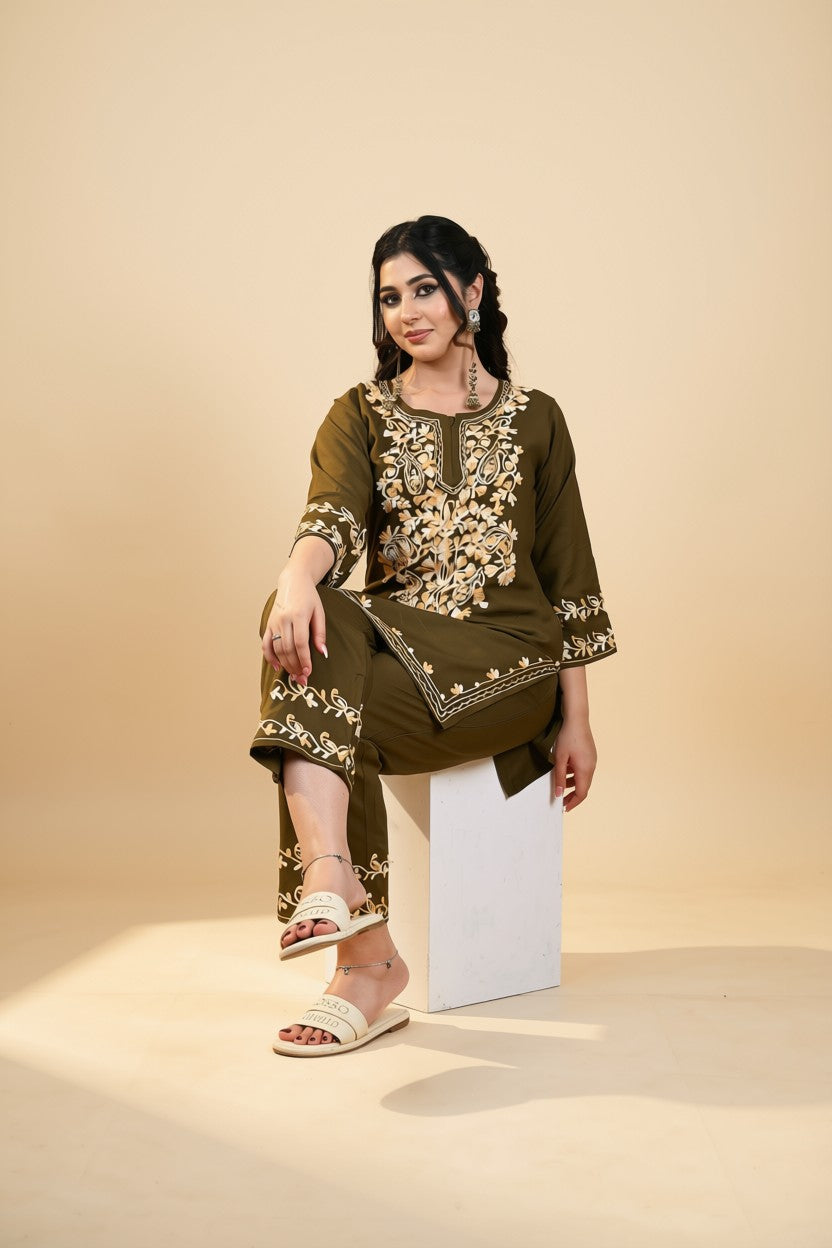 Olive Royale Embroidered Co-ord Set
