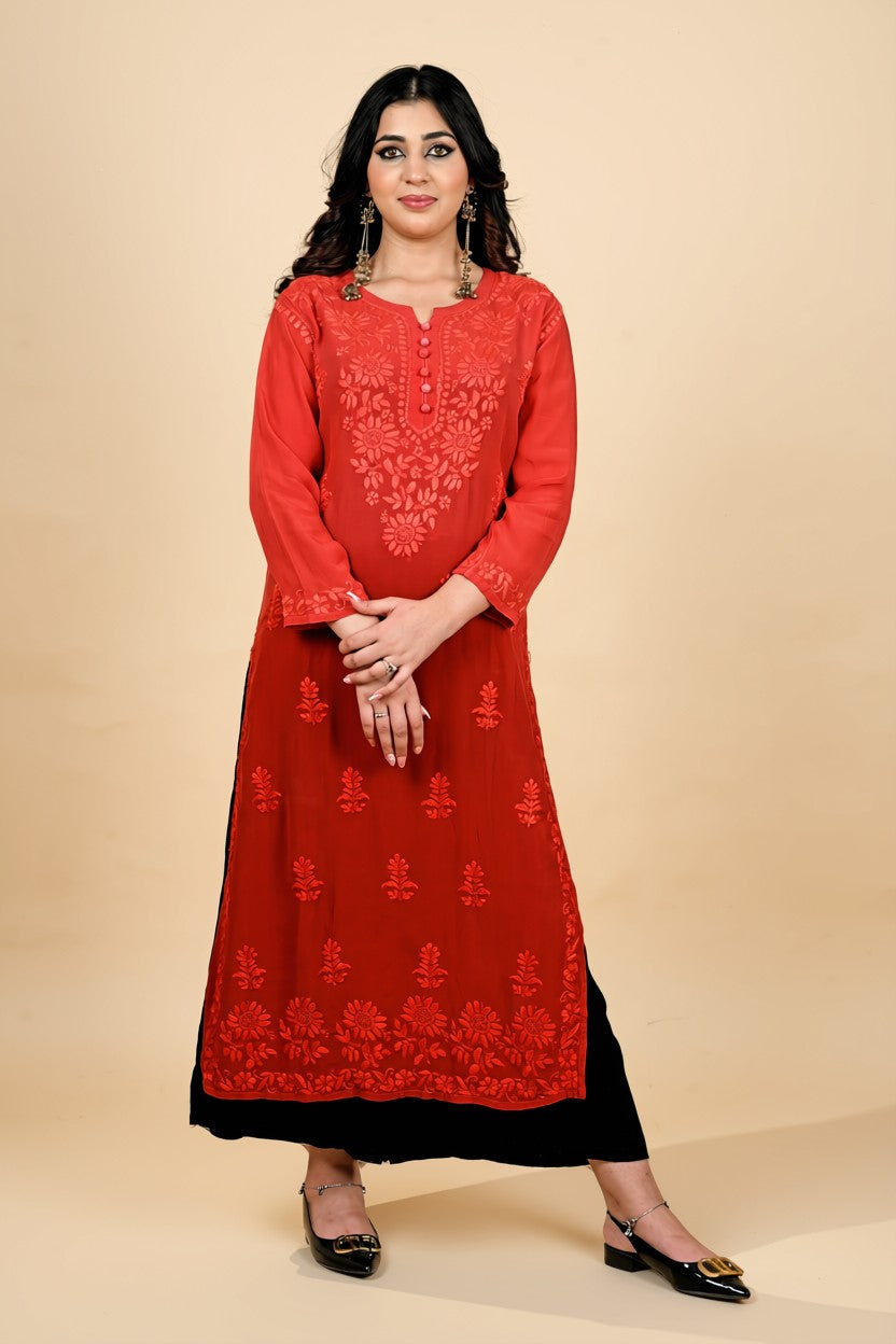Crimson Bloom Embroidered Kurta